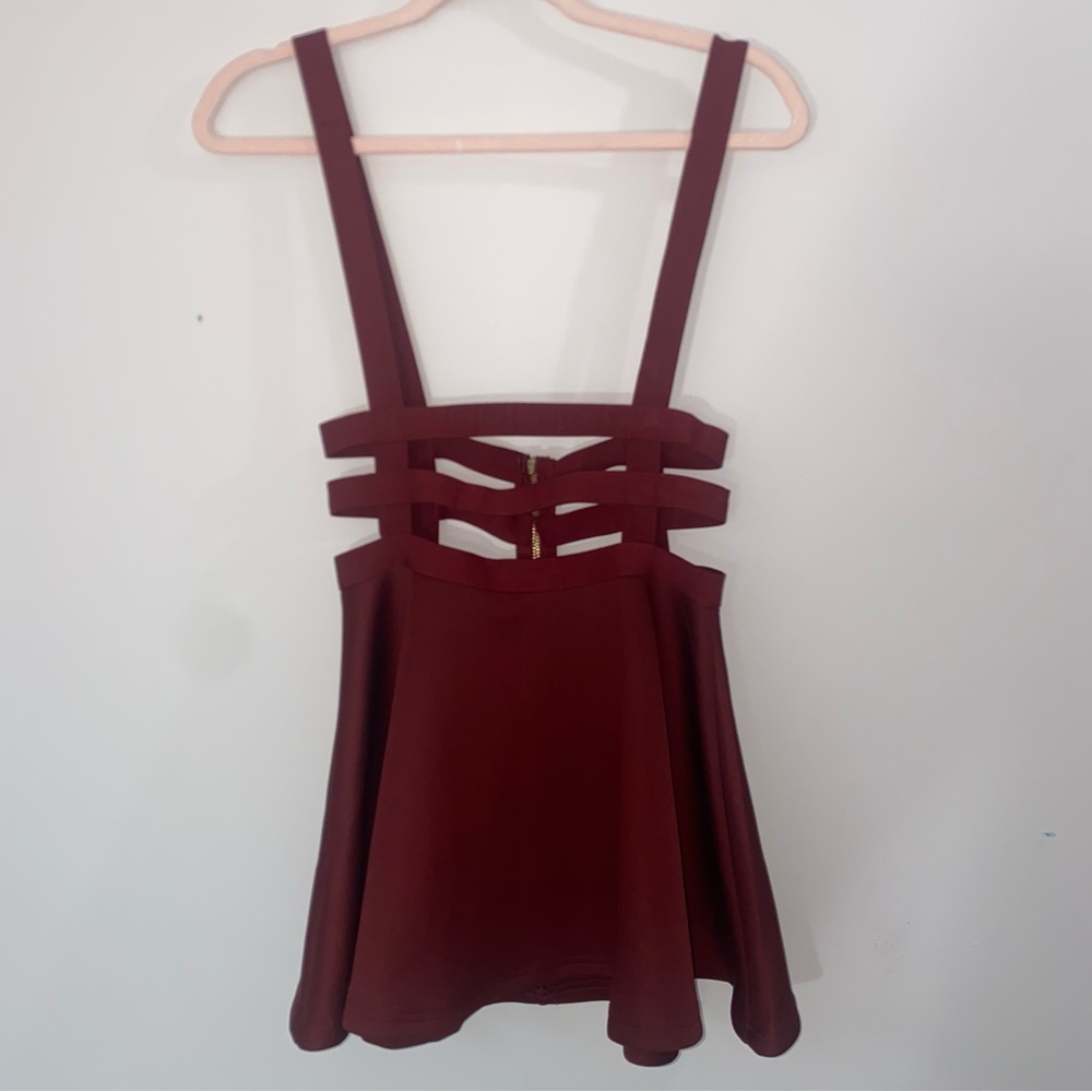 Urban Coco Red Elastic Suspender Skater Style Skirt, Size Small, Burgundy